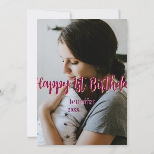 Happy 1st birthday kids baby mother red orange sty 招待状 (正面)