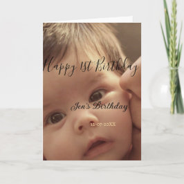 Happy 1st birthday name photo date stylish calligr カード