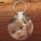 Happy 1st birthday name photo date stylish calligr キーホルダー (裏面)