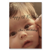 Happy 1st birthday name photo date stylish calligr テーブルナンバー (裏面)