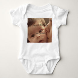 Happy 1st birthday name photo date stylish calligr ベビーボディスーツ