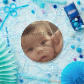 Happy 1st birthday name photo date stylish calligr ペーパープレート (パーティー)