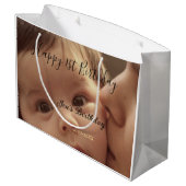 Happy 1st birthday name photo date stylish calligr ラージペーパーバッグ (裏面アングル)