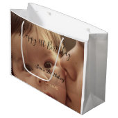 Happy 1st birthday name photo date stylish calligr ラージペーパーバッグ (正面アングル)