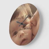 Happy 1st birthday name photo date stylish calligr ラージ壁時計 (傾斜)