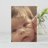 Happy 1st birthday name photo date stylish calligr 招待状 (スタンド正面)