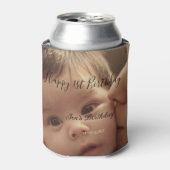 Happy 1st birthday name photo date stylish calligr 缶クーラー (缶正面)