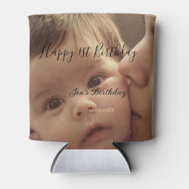 Happy 1st birthday name photo date stylish calligr 缶クーラー