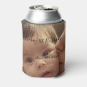 Happy 1st birthday name photo date stylish calligr 缶クーラー (缶裏面)