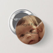 Happy 1st birthday name photo date stylish calligr 缶バッジ (正面&裏面)