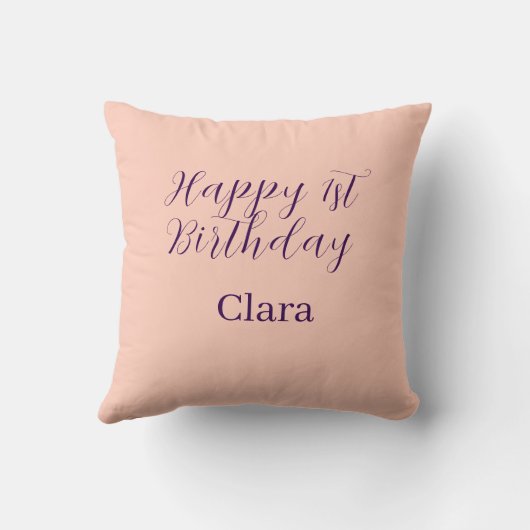 Happy 1st birthday orange purple boho retro name  クッション (裏面)