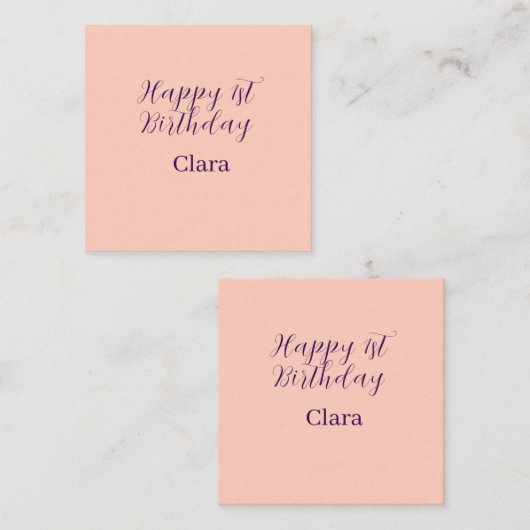 Happy 1st birthday orange purple boho retro name  スクエア名刺 (正面/裏面)