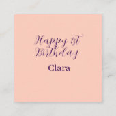 Happy 1st birthday orange purple boho retro name  スクエア名刺 (裏面)