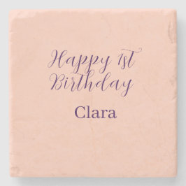 Happy 1st birthday orange purple boho retro name  ストーンコースター