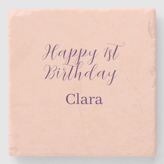 Happy 1st birthday orange purple boho retro name  ストーンコースター (正面)