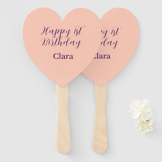 Happy 1st birthday orange purple boho retro name  ハンドファン (正面&裏面)