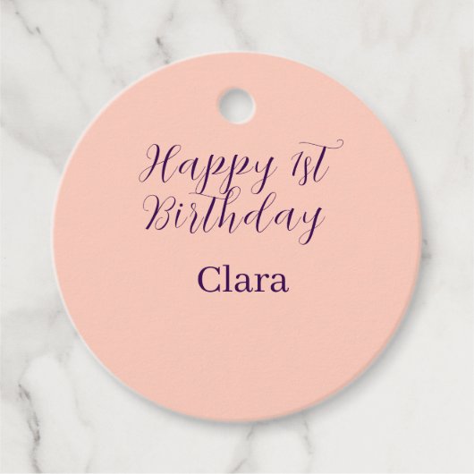 Happy 1st birthday orange purple boho retro name  フェイバータグ (正面)