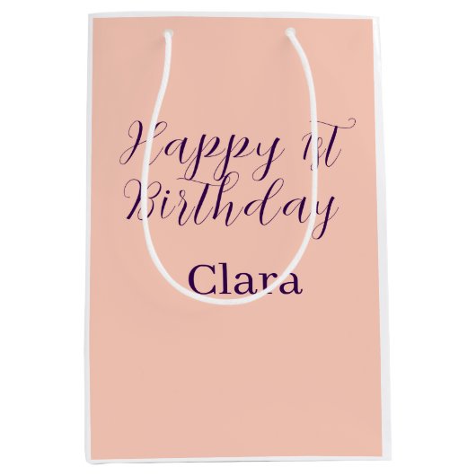 Happy 1st birthday orange purple boho retro name  ミディアムペーパーバッグ (正面)