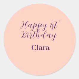Happy 1st birthday orange purple boho retro name  ラウンドシール