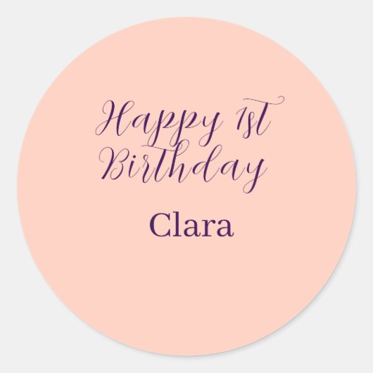 Happy 1st birthday orange purple boho retro name  ラウンドシール (正面)