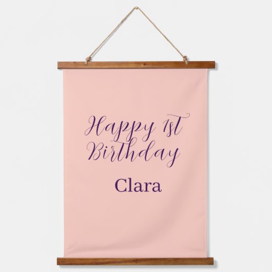 Happy 1st birthday orange purple boho retro name  吊り下げ型タペストリー (正面)