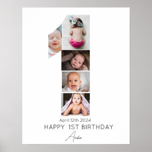 Happy 1st Birthday Photo Collageテンプレート5 Photo ポスター
