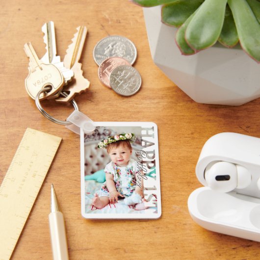Happy 1st Birthday Photo college Card キーホルダー (デスク)