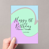 Happy 1st birthday pink green blue acrylic pour  アクリル招待状 (インサイチュ (ポータブル))