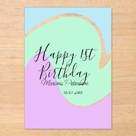 Happy 1st birthday pink green blue acrylic pour  アクリル招待状