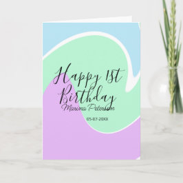 Happy 1st birthday pink green blue acrylic pour  カード