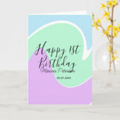 Happy 1st birthday pink green blue acrylic pour  カード (黄色い花)