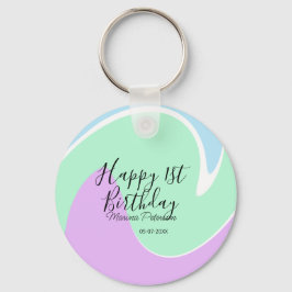 Happy 1st birthday pink green blue acrylic pour  キーホルダー