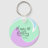 Happy 1st birthday pink green blue acrylic pour  キーホルダー (裏面)