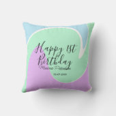 Happy 1st birthday pink green blue acrylic pour  クッション (裏面)