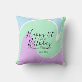 Happy 1st birthday pink green blue acrylic pour  クッション