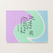 Happy 1st birthday pink green blue acrylic pour  ジグソーパズル (横)