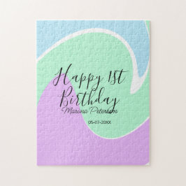 Happy 1st birthday pink green blue acrylic pour  ジグソーパズル