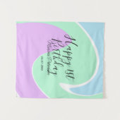 Happy 1st birthday pink green blue acrylic pour  タペストリー (正面(横))