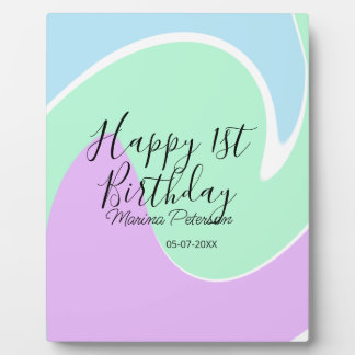 Happy 1st birthday pink green blue acrylic pour  フォトプラーク