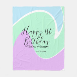 Happy 1st birthday pink green blue acrylic pour  フリースブランケット