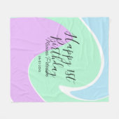 Happy 1st birthday pink green blue acrylic pour  フリースブランケット (正面(横))