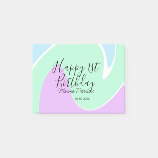 Happy 1st birthday pink green blue acrylic pour  ポストイット (正面)