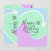 Happy 1st birthday pink green blue acrylic pour  ポストカード (正面/裏面)