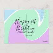 Happy 1st birthday pink green blue acrylic pour  ポストカード (裏面)