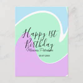 Happy 1st birthday pink green blue acrylic pour  ポストカード