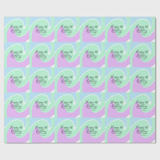 Happy 1st birthday pink green blue acrylic pour ラッピングペーパー (フラット)