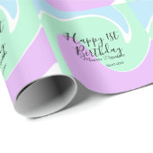 Happy 1st birthday pink green blue acrylic pour ラッピングペーパー (ロールコーナー)