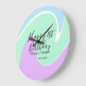 Happy 1st birthday pink green blue acrylic pour  ラージ壁時計 (傾斜)