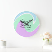 Happy 1st birthday pink green blue acrylic pour  ラージ壁時計 (ホーム)