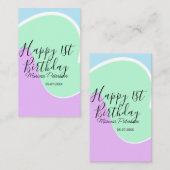 Happy 1st birthday pink green blue acrylic pour  名刺 (正面/裏面)